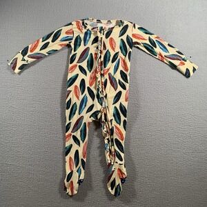Posh Peanut Bamboo Casper All Over Leaf Print Full Zip  Footie Size 6-9 Months